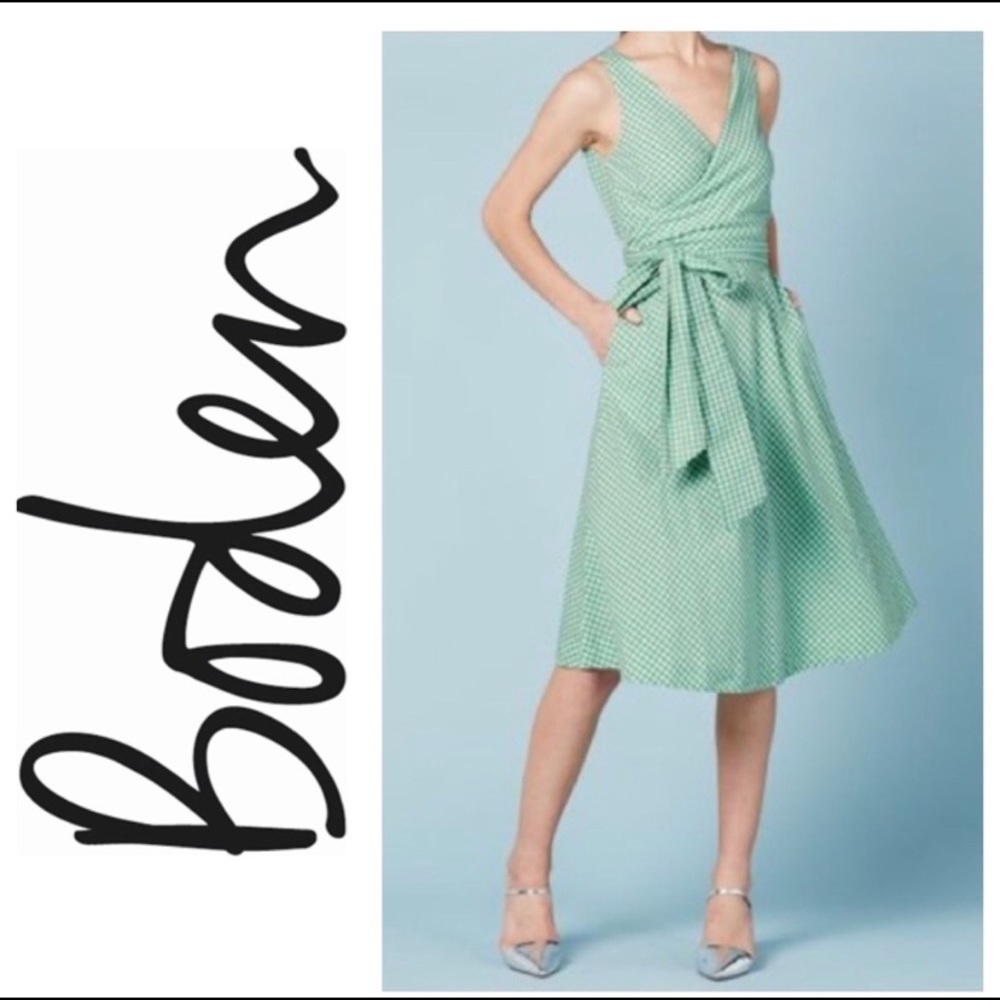Boden Rivera Wrap Dress in Green Gingham 8 Regular